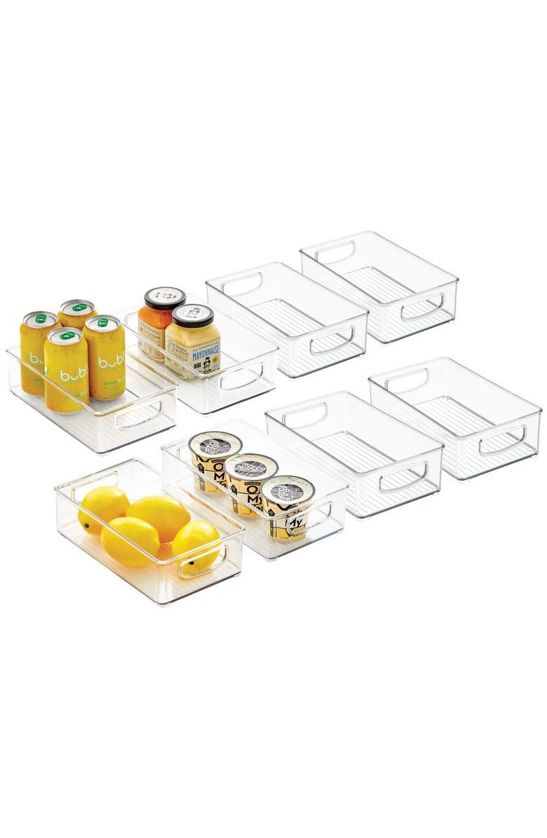 mDesign Small Plastic Kitchen Storage Container Bin with Handles - Organization in Pantry, Refrigerator or Freezer - Food Organizer for Fruit, Yogurt, Squeeze Pouches, Ligne Collection, 8 Pack, Clear, Main, color,
