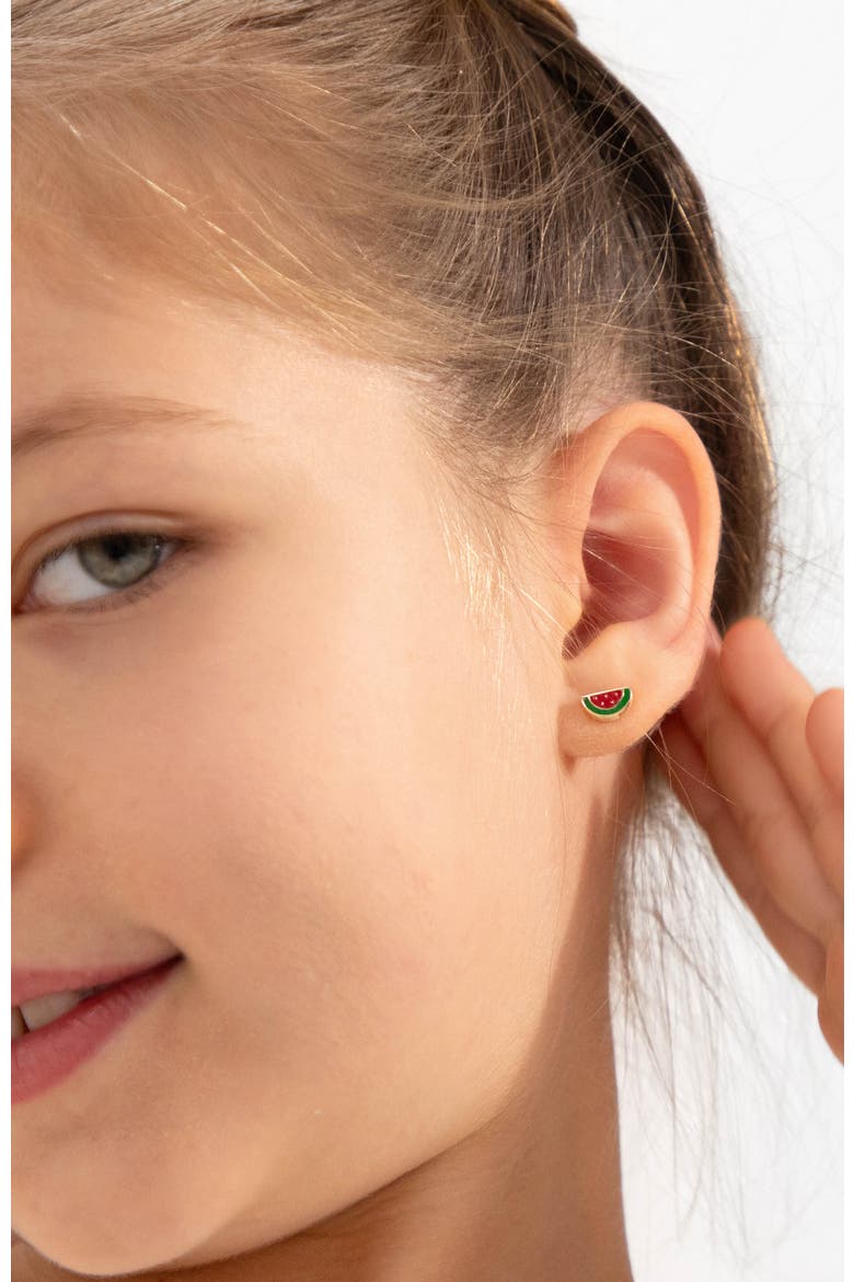 14k Vibrant Watermelon Girl Earrings, Alternate, color, Red