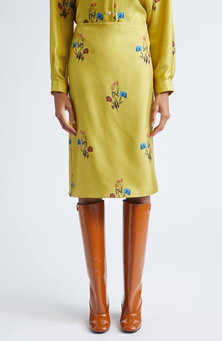 Marni Tulip Print Pleated Silk Twill Midi Skirt, Main, color, 