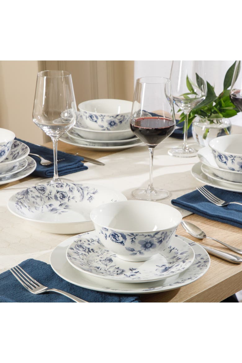 16 Piece Decorated Ceramic Dinnerware Set, Alternate, color, Blue/White