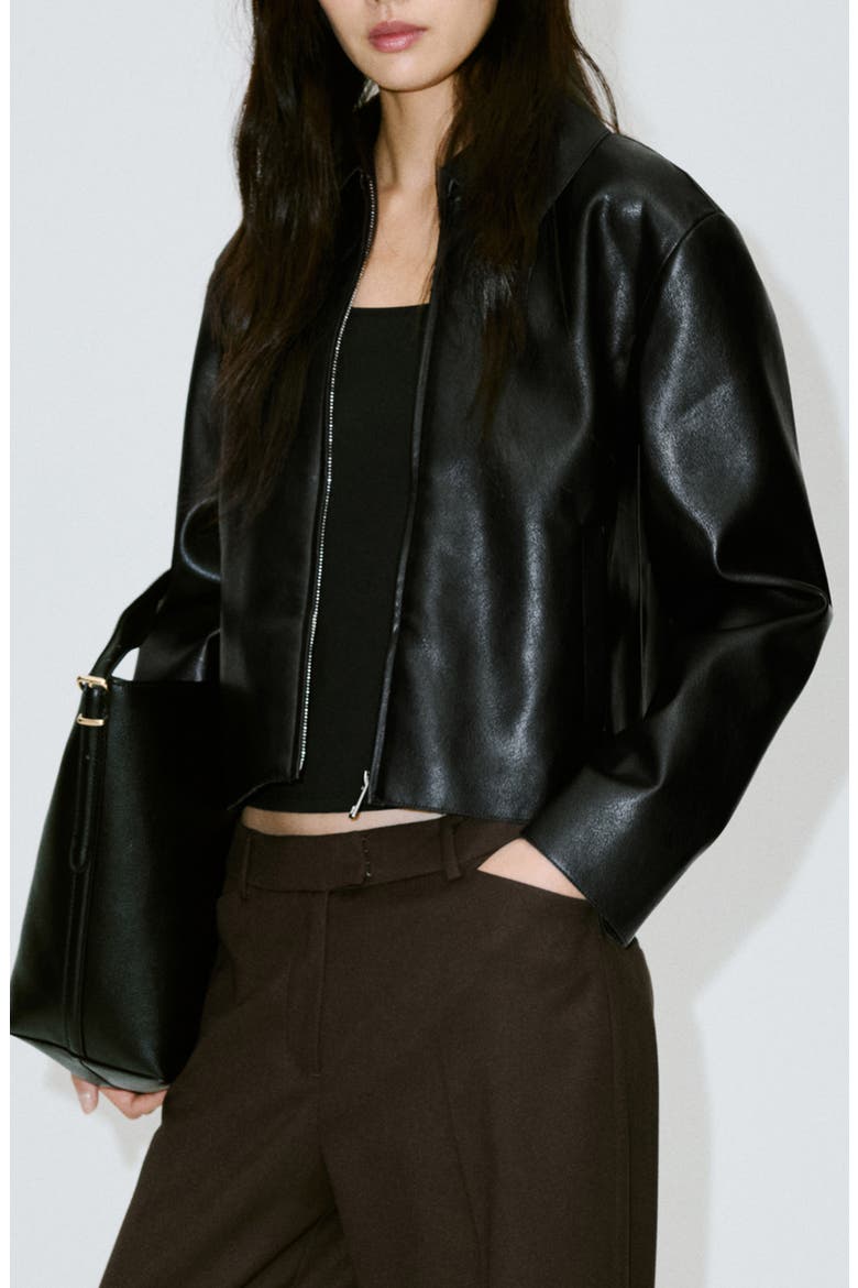 Sabina Faux Leather Jacket, Main, color, BLACK