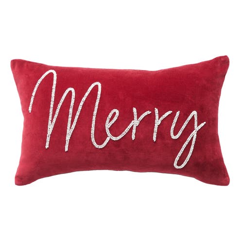 Carol & Frank Merry Red Velvet Beaded Christmas Throw Pillow In Red
