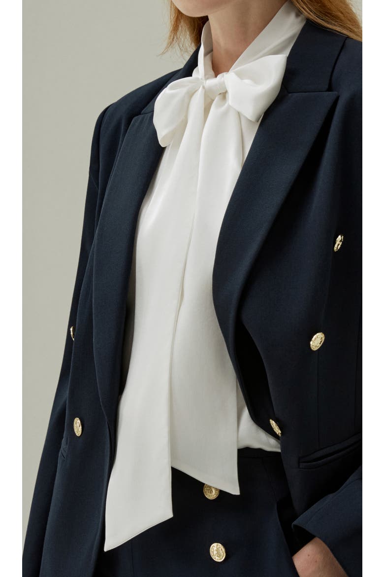 Women's Bow-tie Neck Silk Blouse, Alternate, color, Natural white