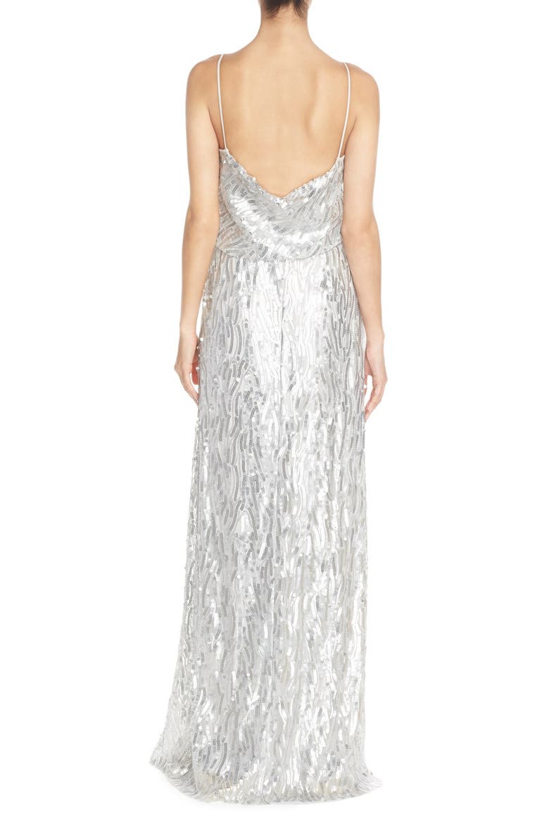 'Courtney' Spaghetti Strap Sequin Blouson Gown, Alternate, color, CLOUD