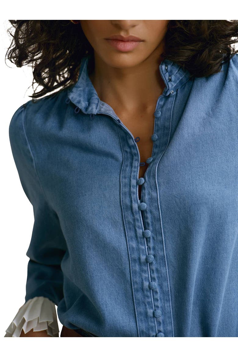 Denim Contrast Cuff Blouse, Alternate, color, Blue