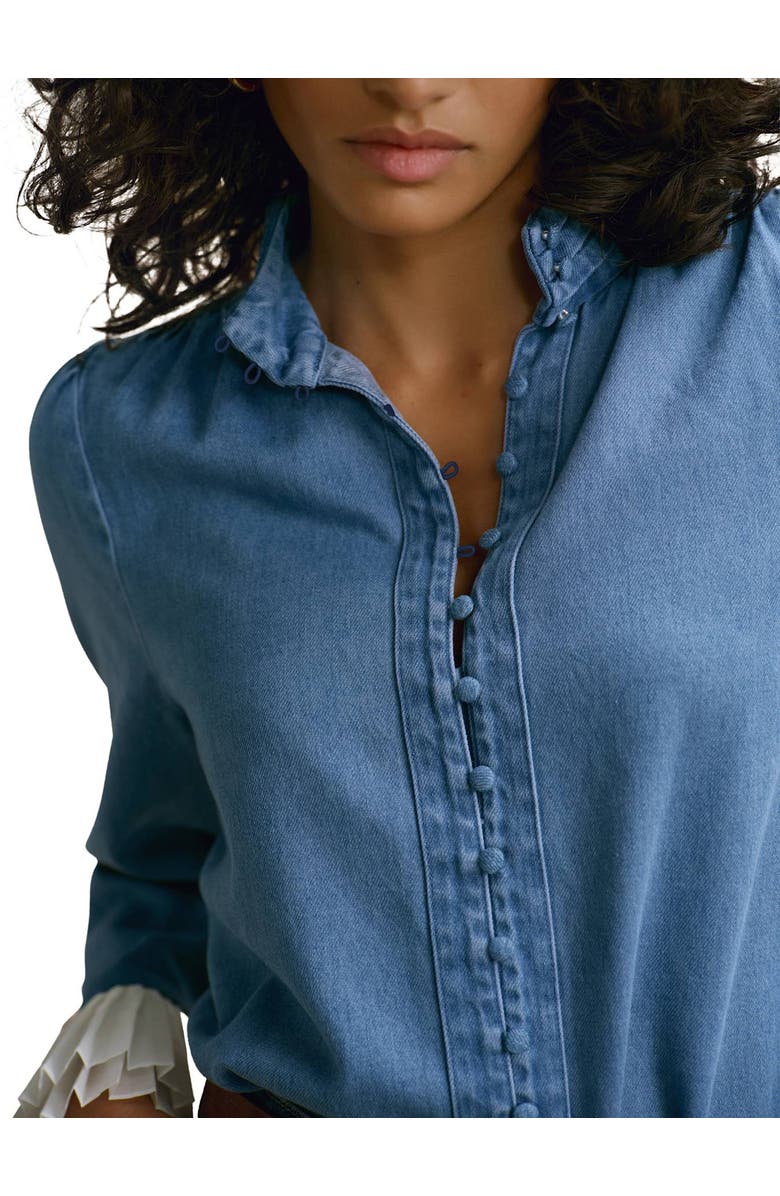 MINT VELVET Denim Contrast Cuff Blouse, Alternate, color, Blue
