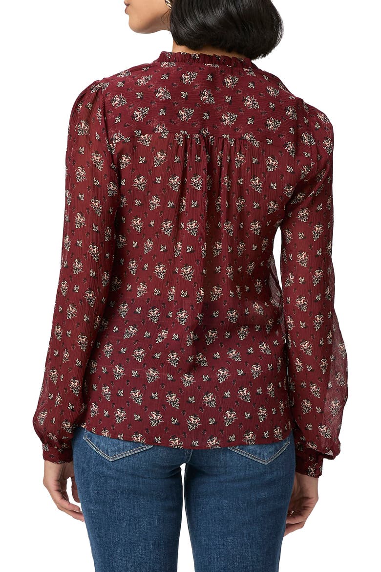 Monika Leaf Print Silk Button-Up Shirt, Alternate, color, OXBLOOD MULTI