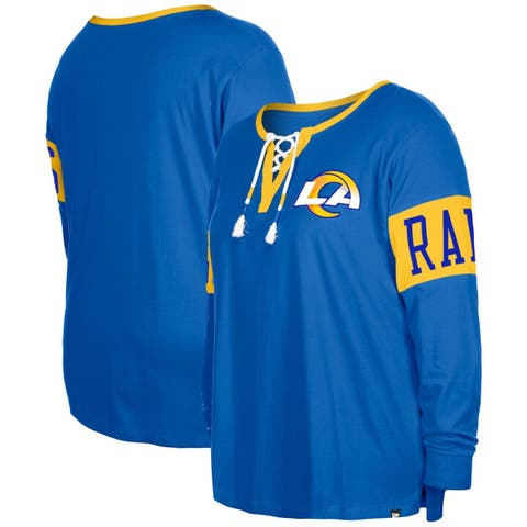 Women's New Era  Royal Los Angeles Rams Plus Size Lace-Up Notch Neck Long Sleeve T-Shirt