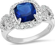 STEELTIME 18k Gold Plated Simulated Sapphire & Cubic Zirconia Halo Ring