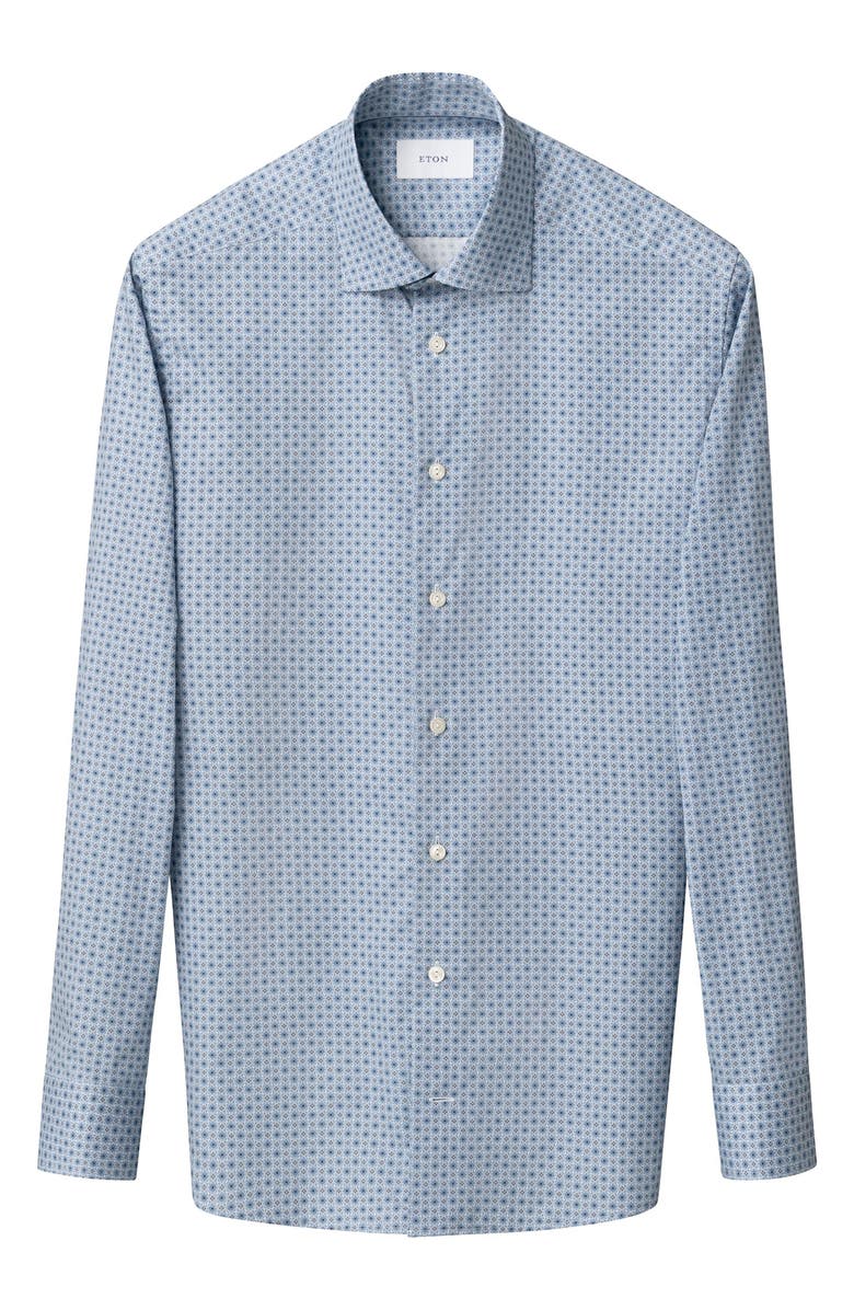 Eton Slim Fit Floral Medallion Organic Cotton Dress Shirt, Alternate, color, Medium Blue