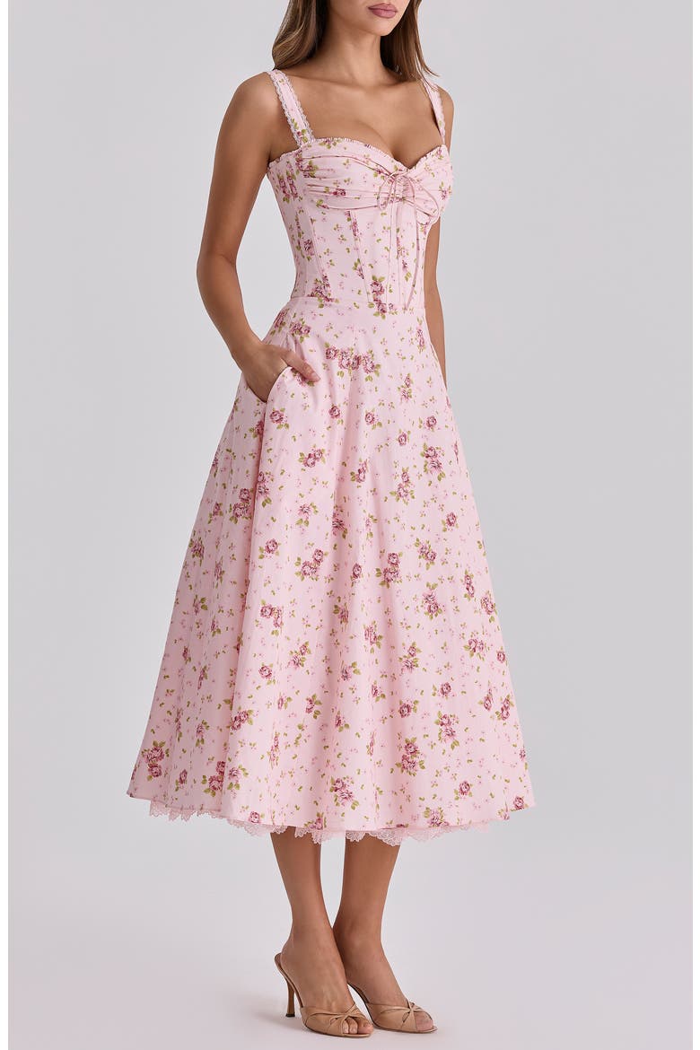 Rosalee Floral Stretch Cotton Petticoat Dress, Main, color, VINTAGE ROSE