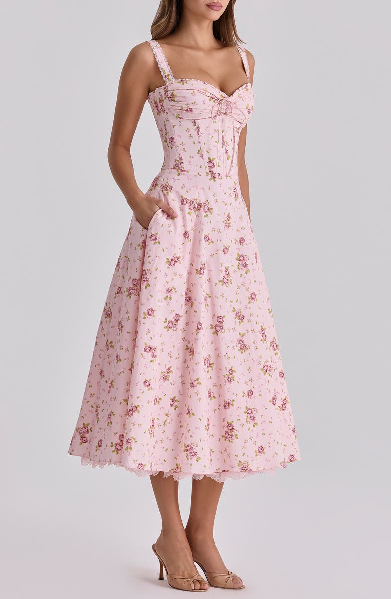 HOUSE OF CB Rosalee Floral Stretch Cotton Petticoat Dress, Main, color, Vintage Rose