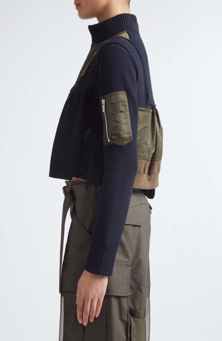 Sacai Patchwork Mixed Media Crop Jacket, Alternate, color,
