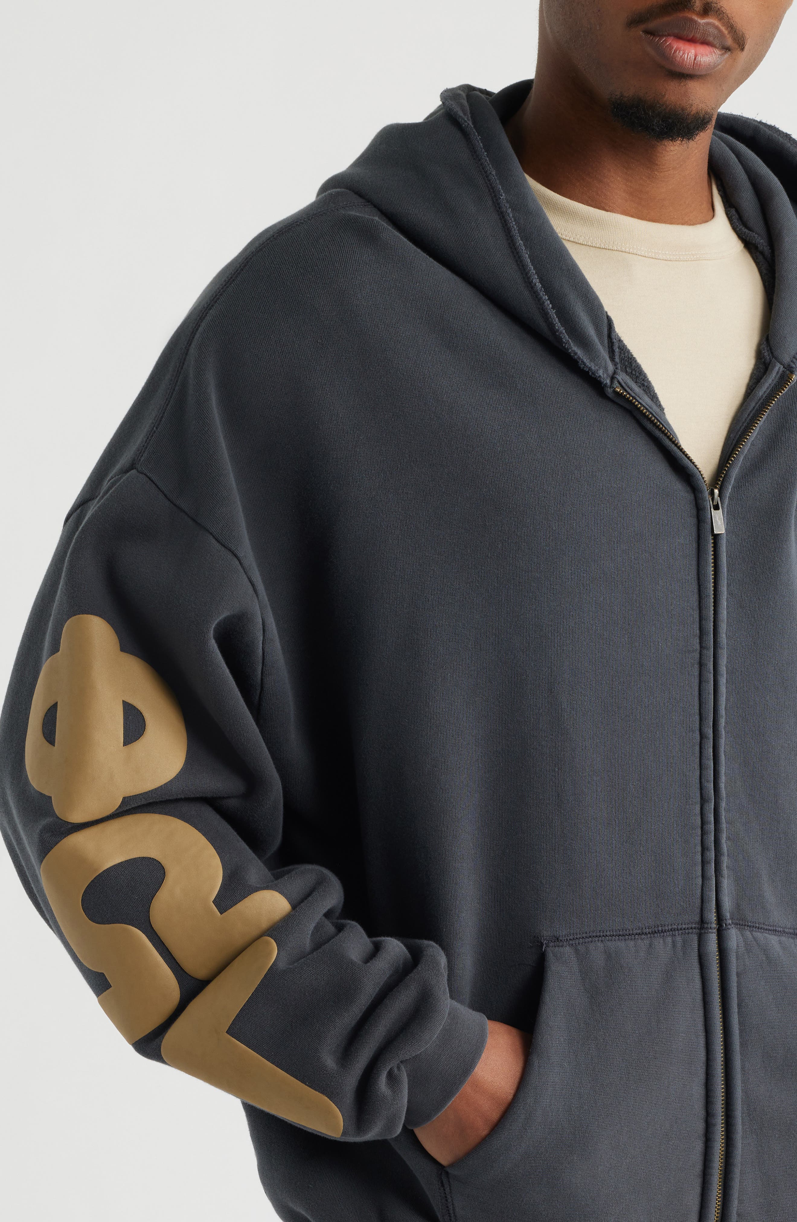 Fear of God Essentials 90s Graphic Washed Zip Front Cotton Hoodie