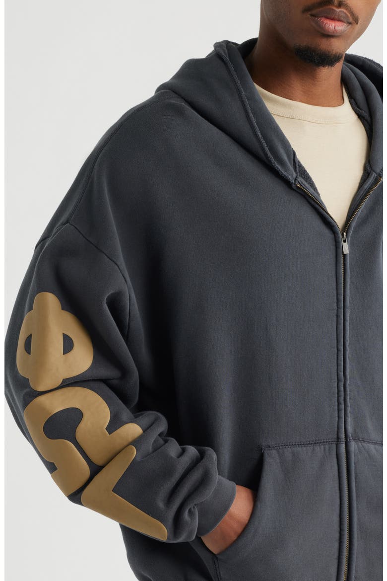 90s Graphic Washed Zip Front Cotton Hoodie, Alternate, color, WASHED IRON GREY