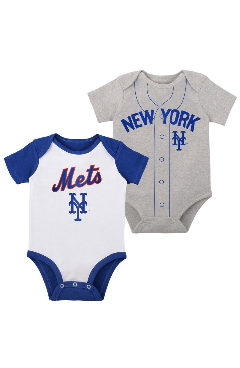 Outerstuff Newborn & Infant White/Heather Gray New York Mets Little Slugger Two-Pack Bodysuit Set, Main, color, 