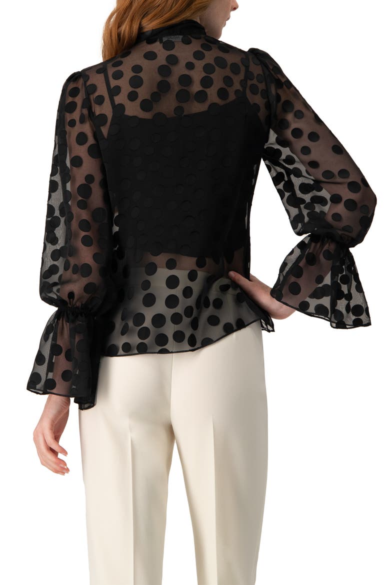 Polka Dot See Though Blouse with Tie Neck, Alternate, color, Black