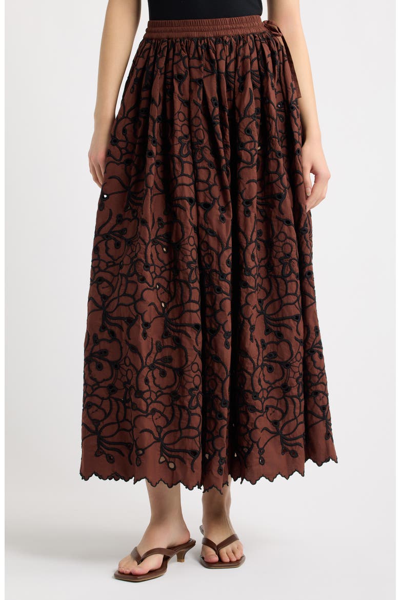 Fantasia Embroidered Eyelet Midi Skirt, Main, color, BROWNSTONE EMBROIDERY