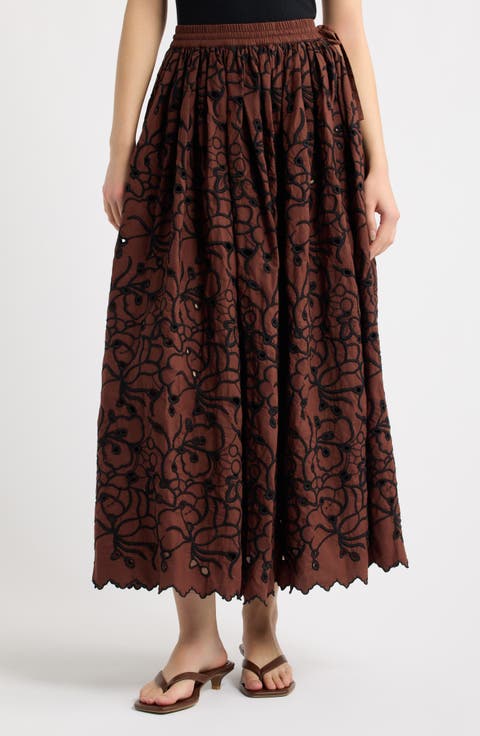 Fantasia Embroidered Eyelet Midi Skirt