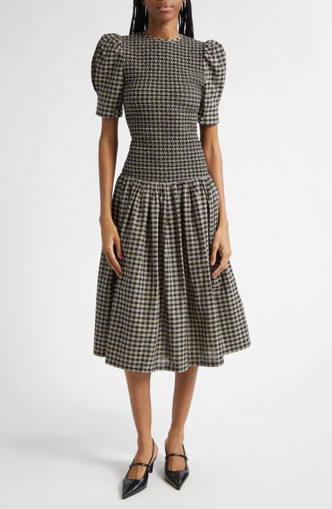 Gender Inclusive Imelda Smocked Plaid Midi Dress