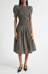 Tanner Fletcher Gender Inclusive Imelda Smocked Plaid Midi Dress