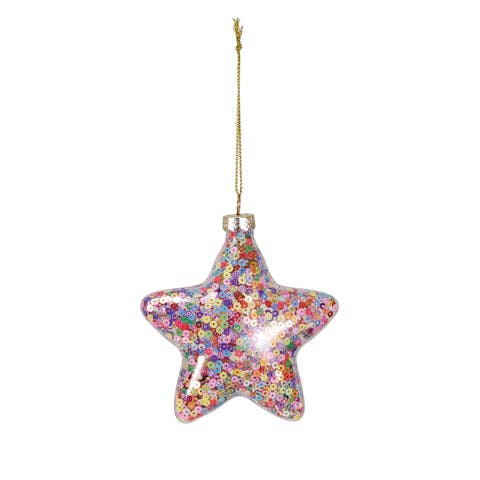 Glass Star Ornament Filled with Sequins, Multicolor