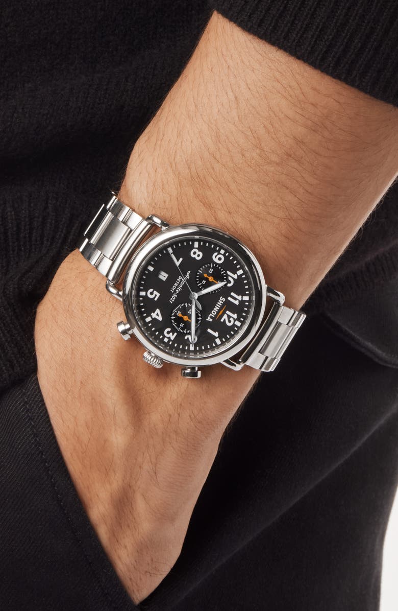 Shinola Runwell Chronograph Bracelet Watch, 41mm, Alternate, color, Black