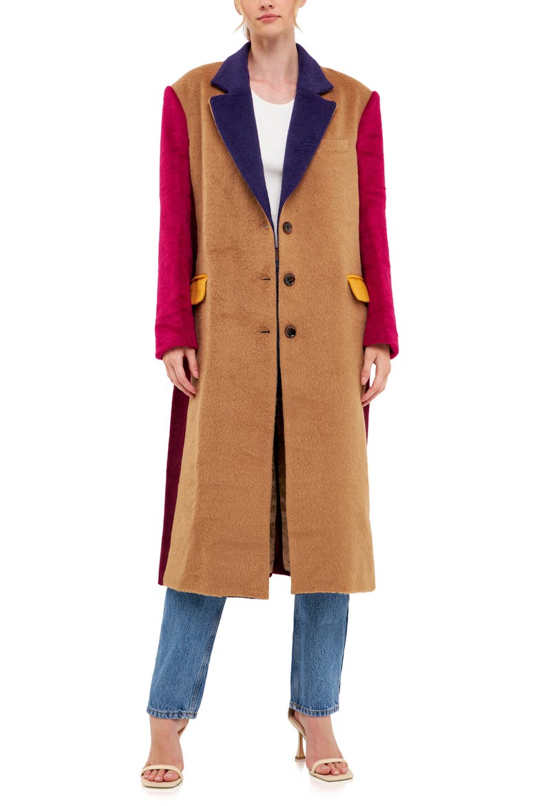 Fringe Premium Colorblock Oversized Coat, Main, color, CAMEL MULTI