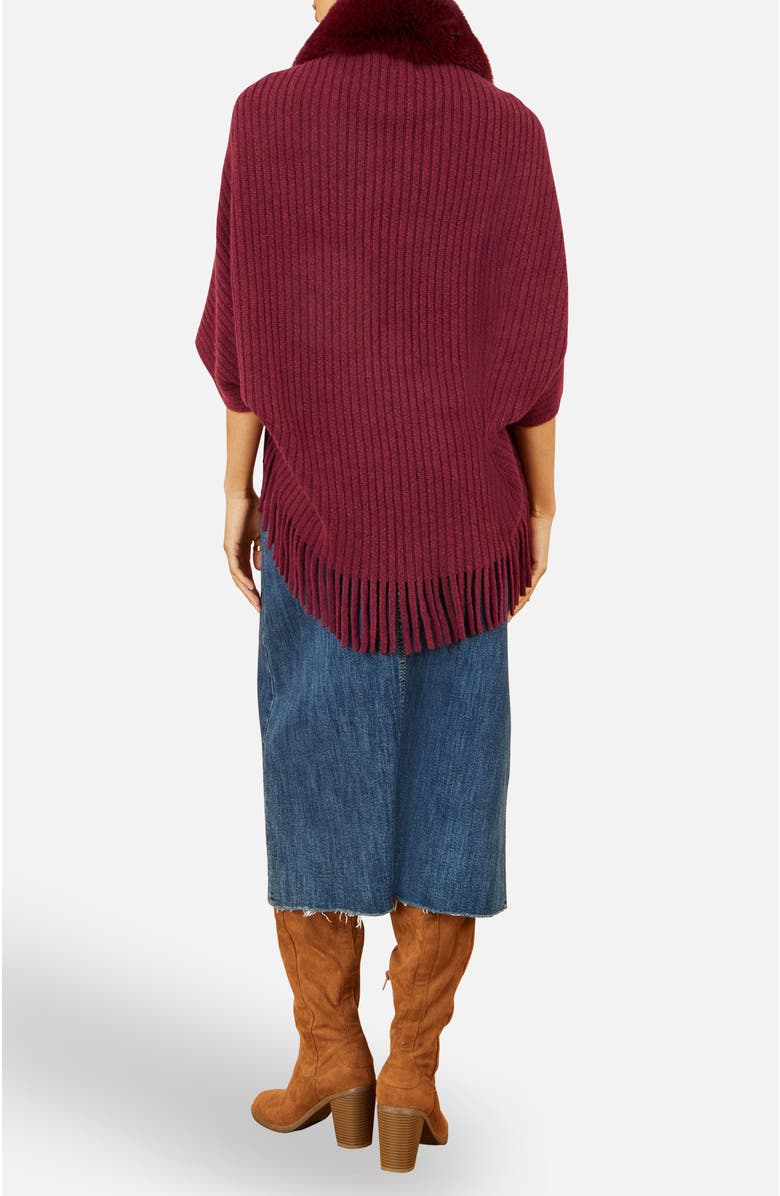 Yumi Faux Fur Collar Tassel Hem Shrug, Alternate, color, Burgundy