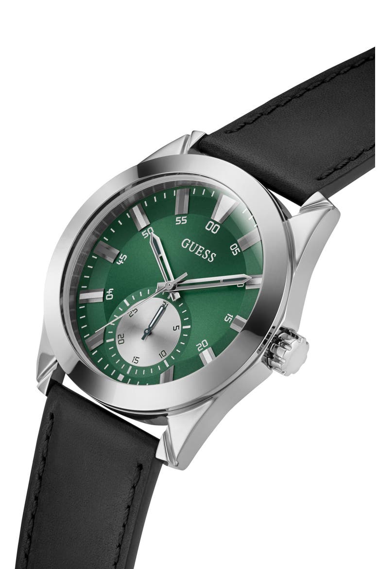 Grayson Leather Strap Watch, 44mm, Alternate, color, BLACK