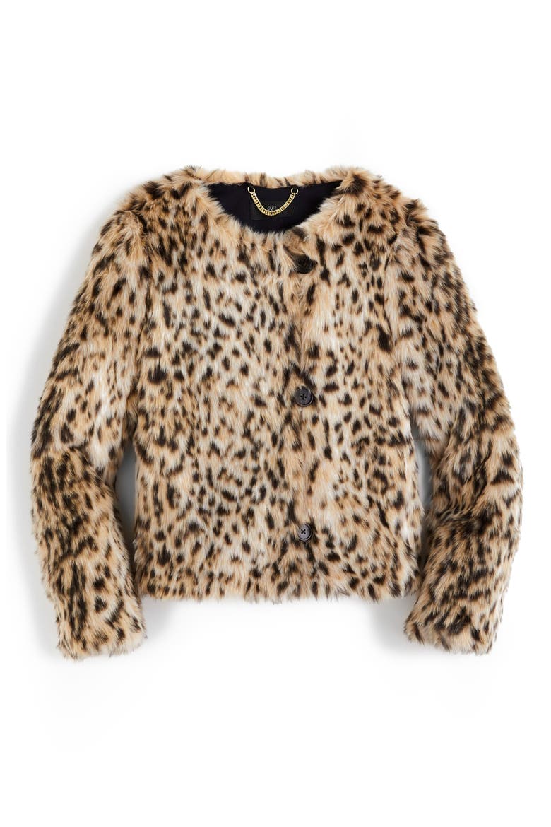 J. Crew Crop Faux Snow Leopard Fur Coat, Alternate, color, AMY LEOPARD