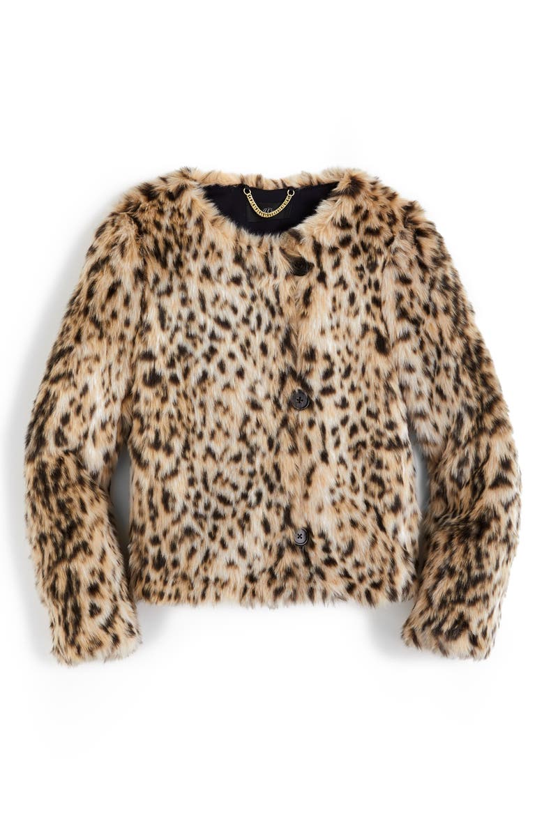 J.Crew J. Crew Crop Faux Snow Leopard Fur Coat, Alternate, color, 