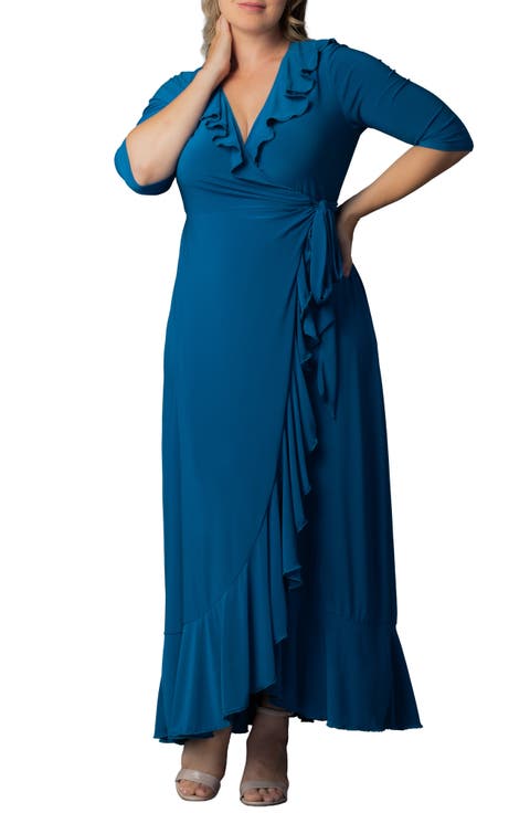 Maritime Ruffle Wrap Maxi Dress (Plus Size)