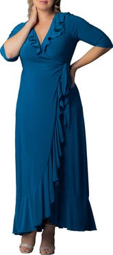 Kiyonna Maritime Ruffle Wrap Maxi Dress