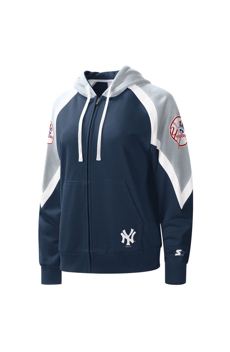STARTER Women's Starter Navy/Gray New York Yankees Hail Mary Full-Zip Hoodie, Alternate, color, 