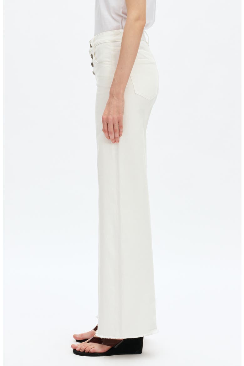 Frayed Exposed Button Mid Rise Wide Leg Jeans, Alternate, color, WHITE