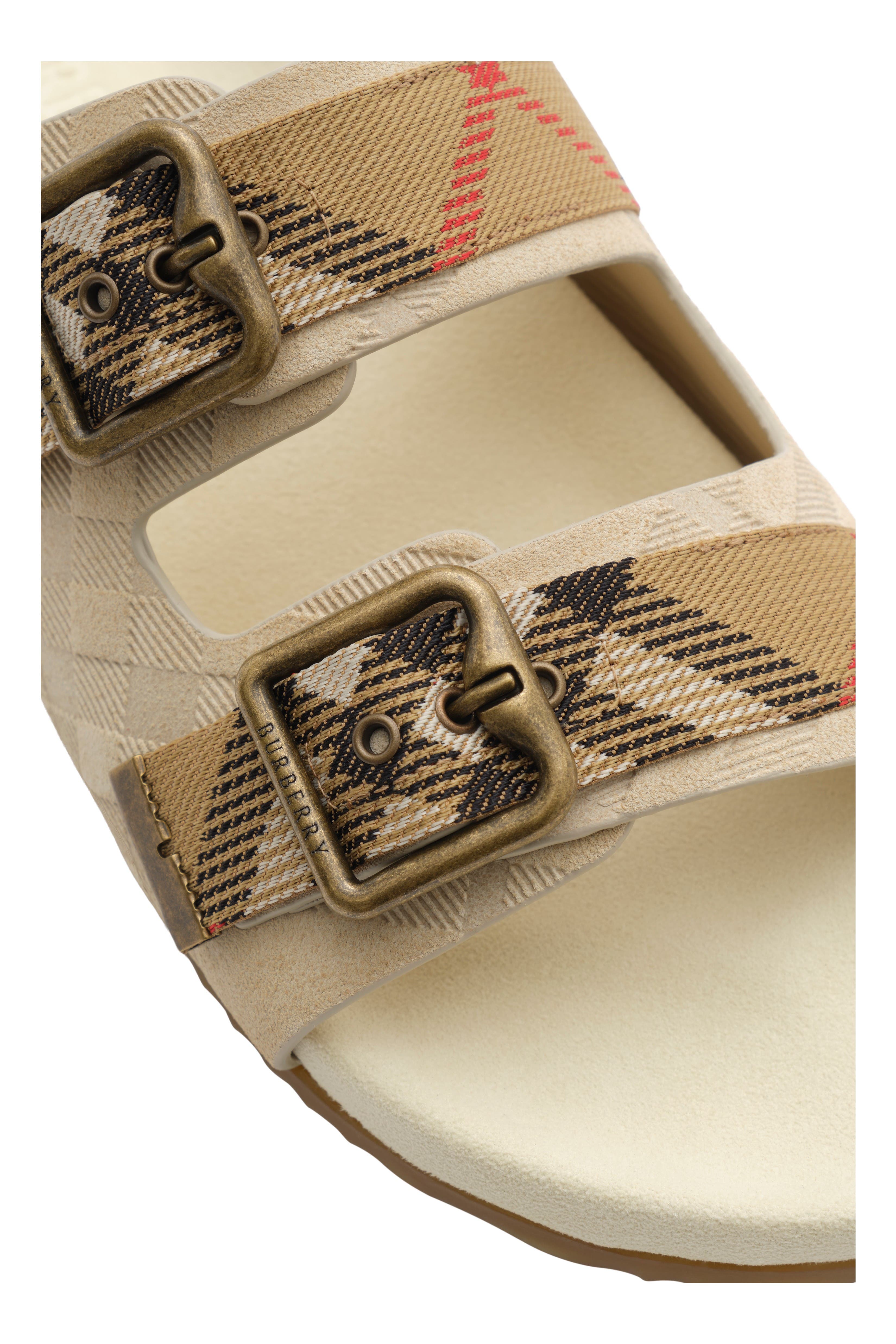 Burberry Check Suede Urchin Sandals, Alternate, color, Bake Beige