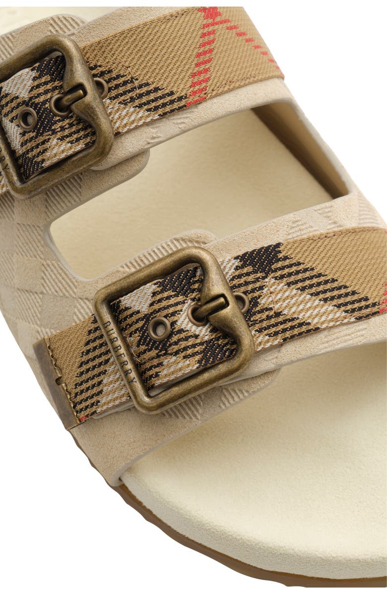 Burberry Check Suede Urchin Sandals, Alternate, color, Bake Beige