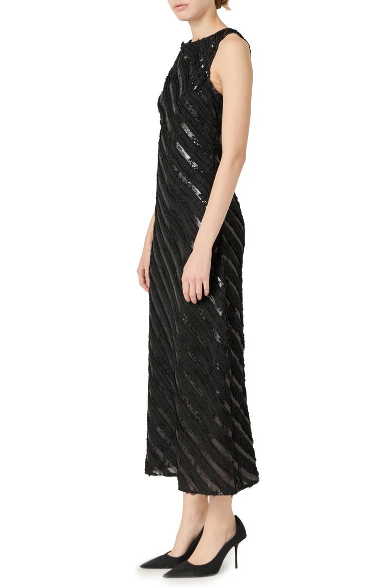 Sequin Stripe Sleeveless Maxi Dress, Alternate, color, BLACK