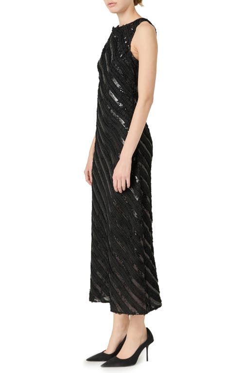 Endless Rose Sequin Stripe Sleeveless Maxi Dress In Black