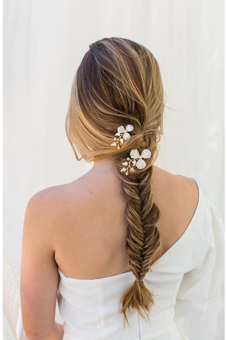 Gabi Set of 2 Imitation Pearl Hair Pins, Alternate, color, GOLD