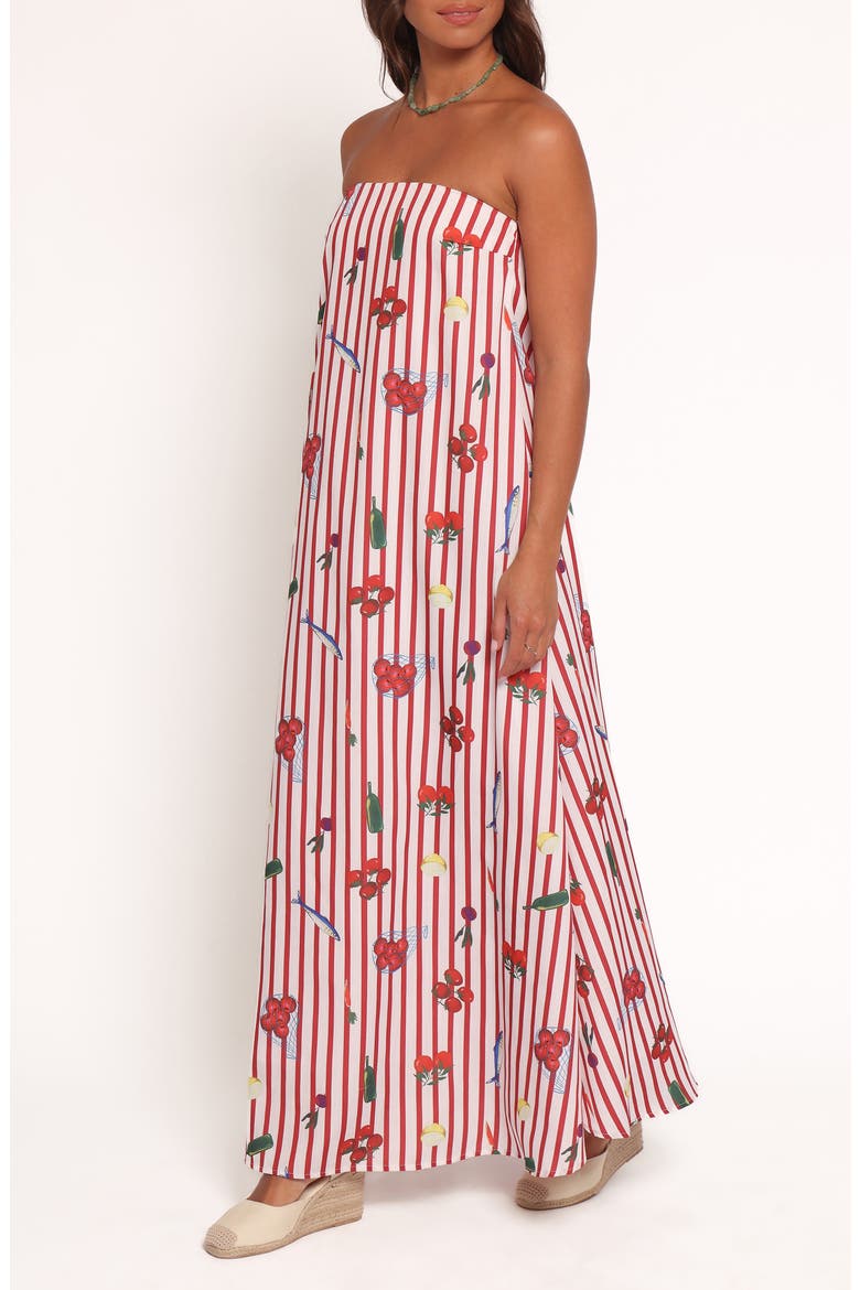 Soph Picnic Print Strapless Maxi Dress, Alternate, color, RED PICNIC STRIPE