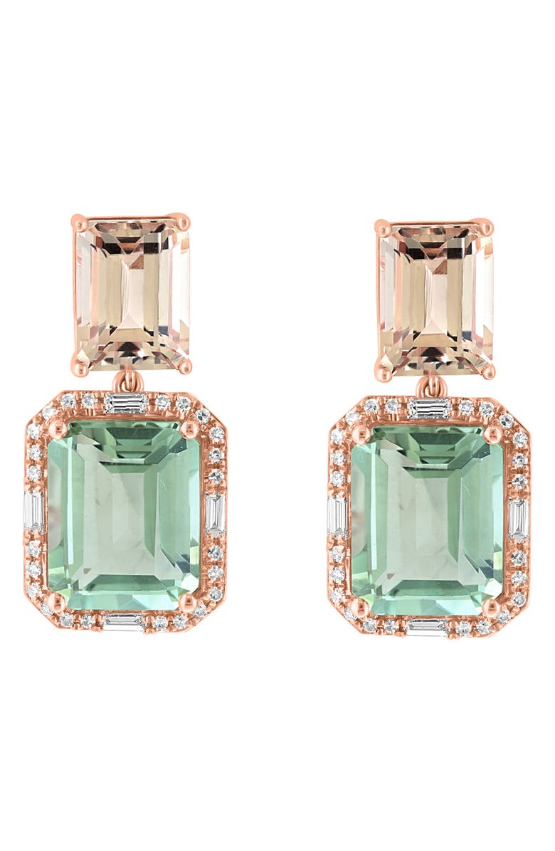 EFFY 14K Rose Gold Diamond Prasiolite & Morganite Drop Earrings, Main, color, 