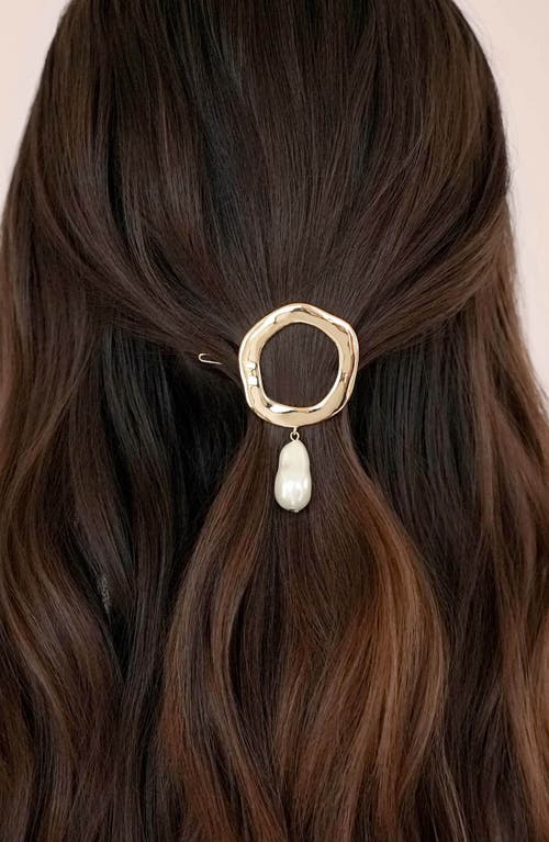 Ettika Open Circle Imitation Pearl Barrette In Gold