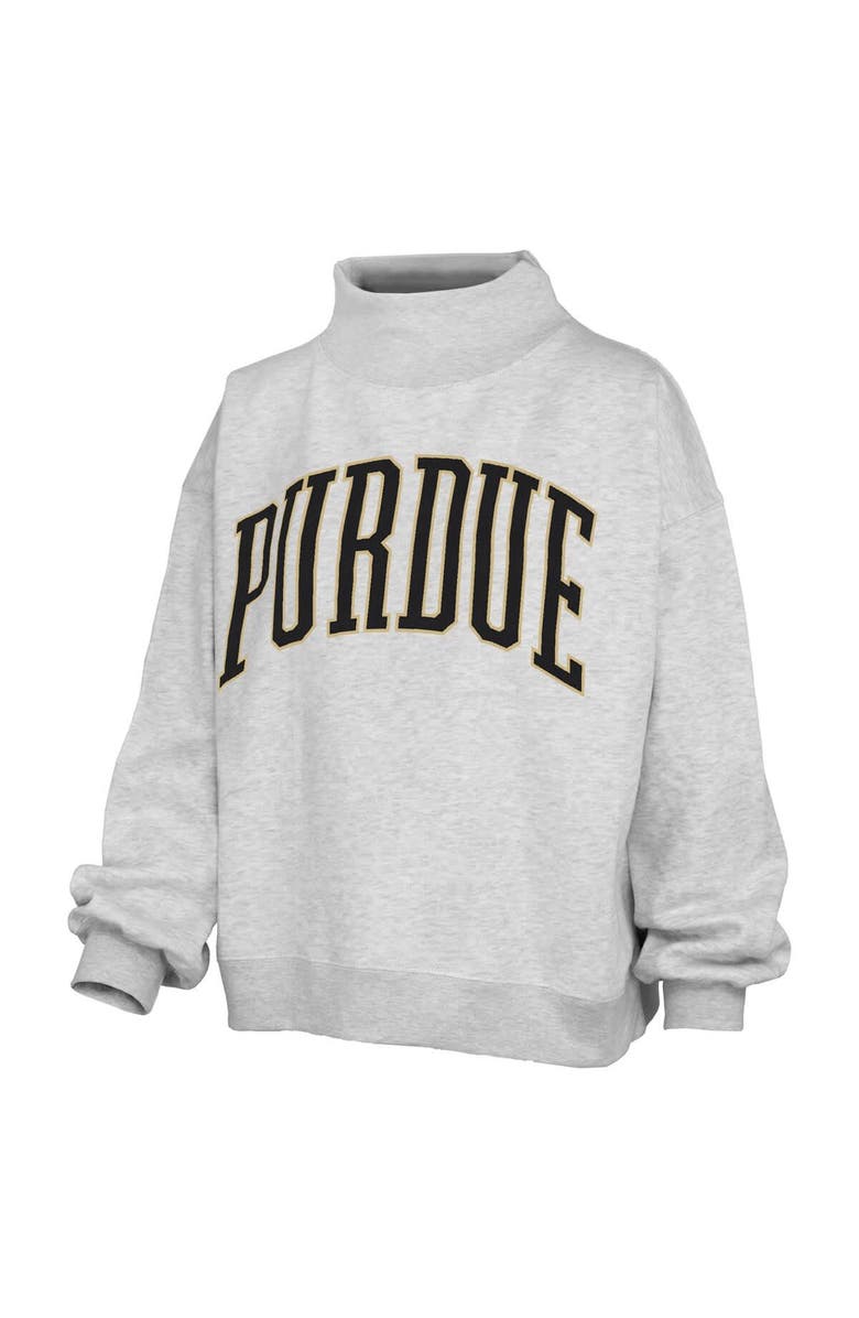 PRESSBOX Women's Pressbox Heather Gray Purdue Boilermakers Oversized Nelson Mock Neck Sweatshirt, Alternate, color, Heather Gray