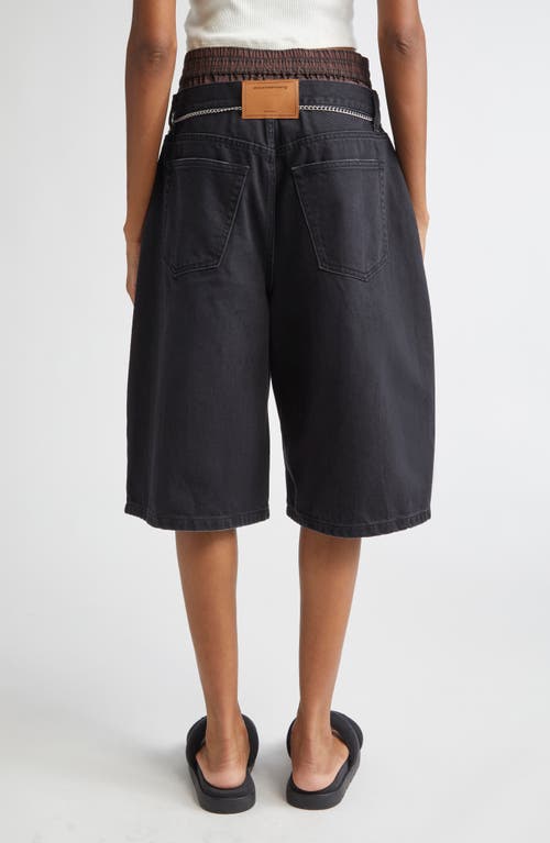 Alexander Wang Pre-styled Pleated Denim Shorts With Chain Belt In Black