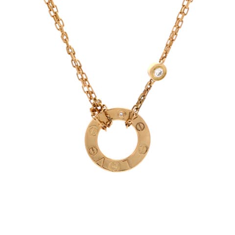 2 Diamonds Love Pendant Necklace 18K Yellow Gold and Diamonds
