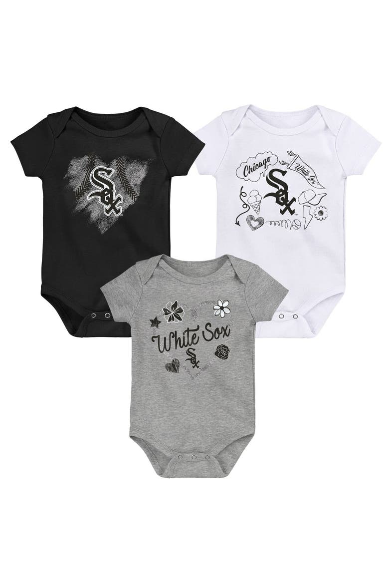 Infant Black/White/Gray Chicago White Sox Batter Up 3-Pack Bodysuit Set, Alternate, color, Black