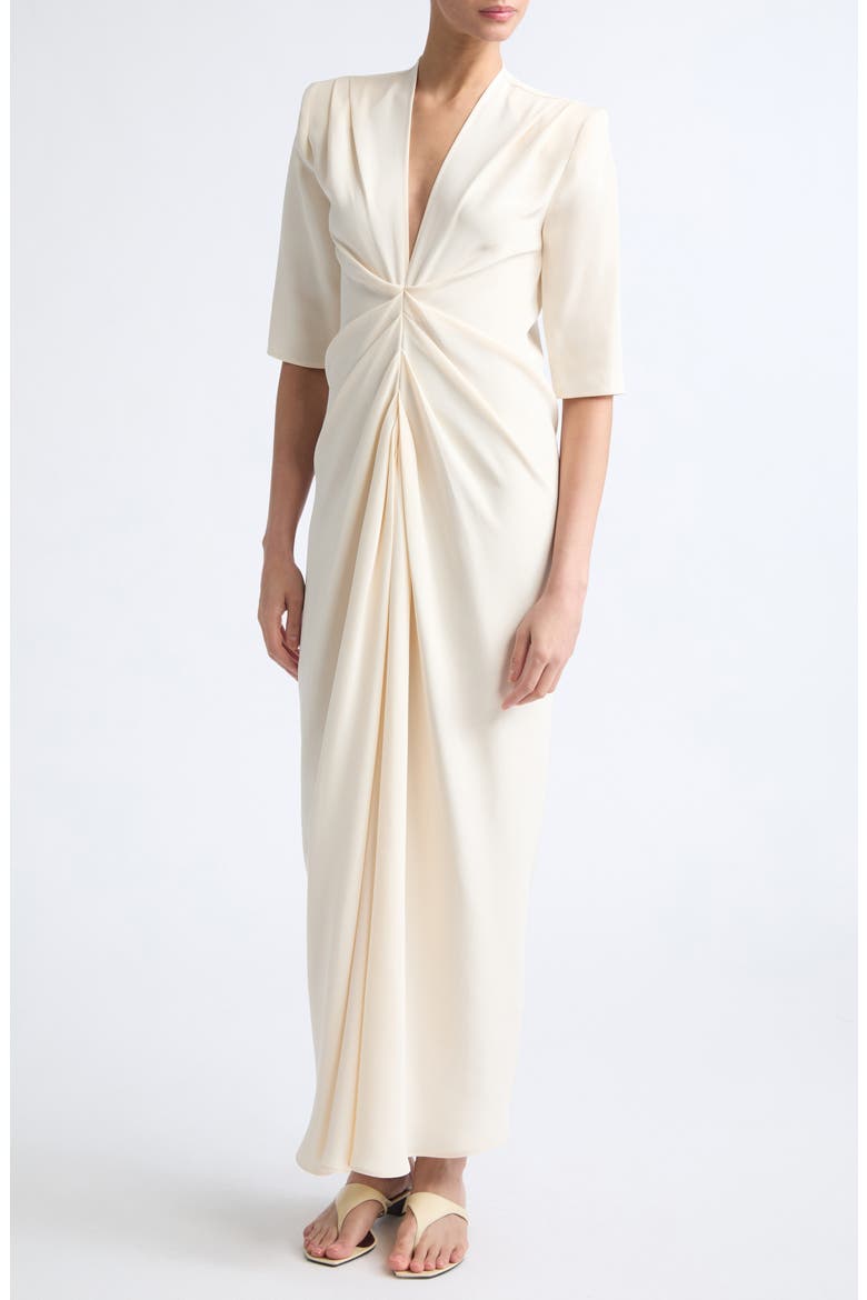 Willa Pleat Front Silk Crêpe de Chine Maxi Dress, Main, color, IVORY