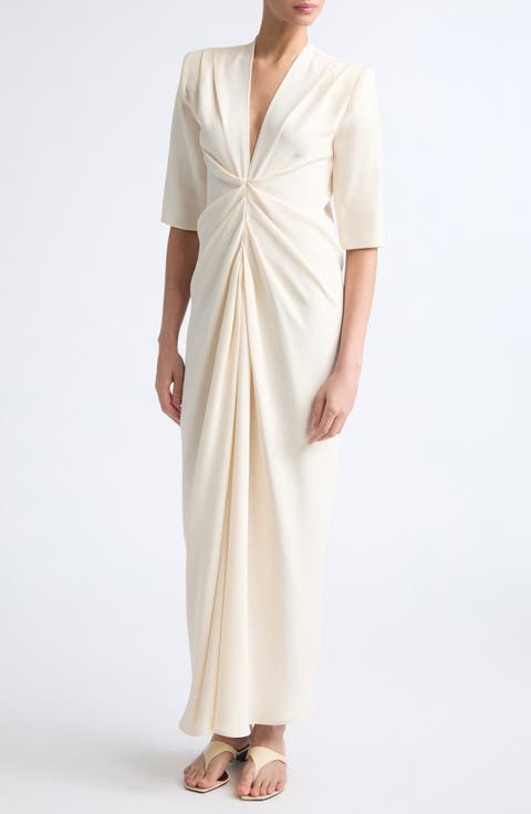 Willa Pleat Front Silk Crêpe de Chine Maxi Dress